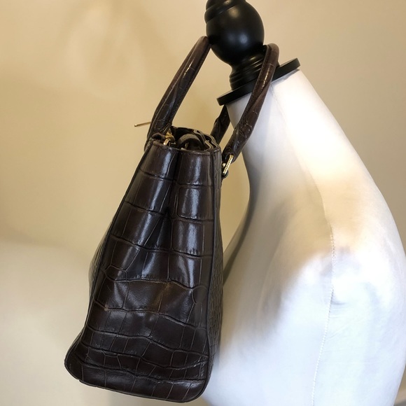 MICHAEL KORS Kellan Croc Embossed Brown Leather Satchel Crossbody Shoulder Bag - Picture 6 of 17